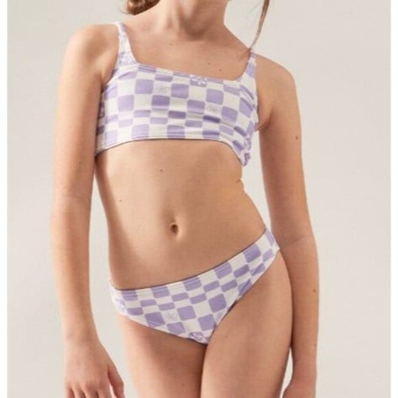 Roxy Girls Purple Rose Checkerboard Magical Waves Bikini Size 16 New With Tags - Picture 1 of 6